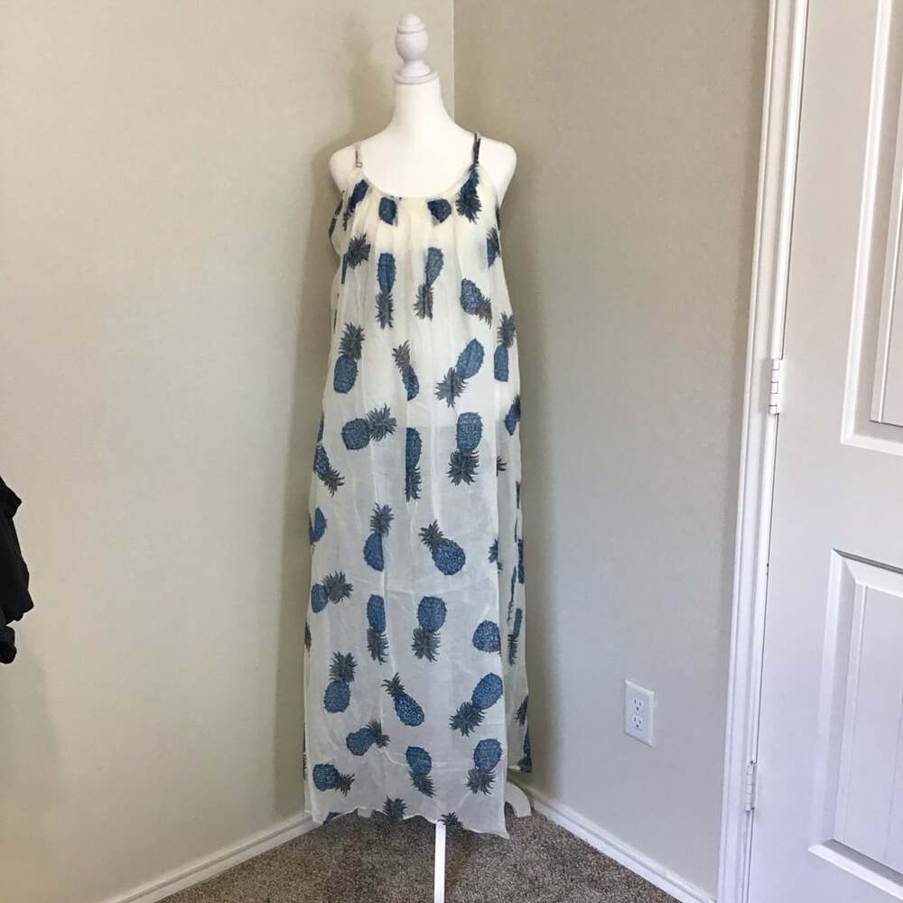 Lovestitch Anana Pineapple Print Criss Cross Maxi Dress Cover Up Medium Large - Picture 2 of 11